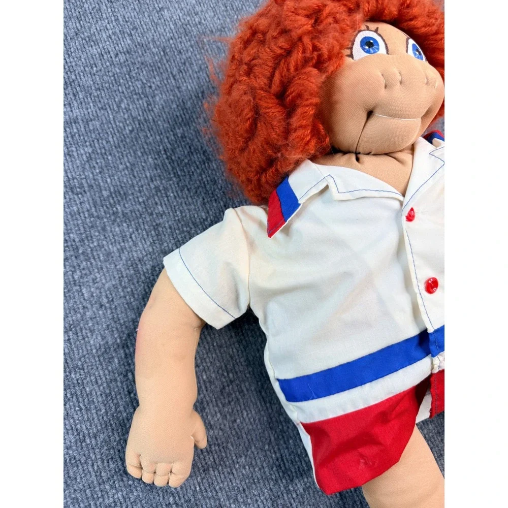 Vintage Handmade Soft Sculpture Cloth Doll Red Yarn Hair USA Shirt 21
